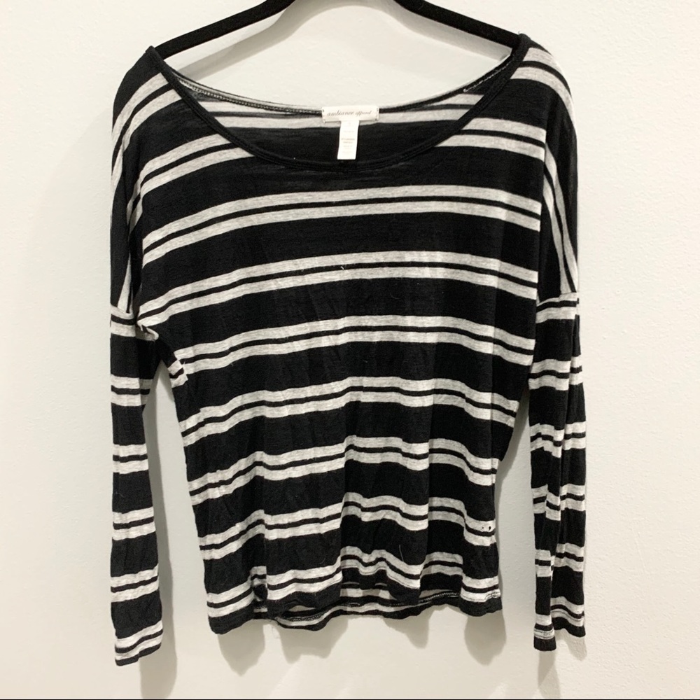 Black and Grey Long-sleeve Striped Top